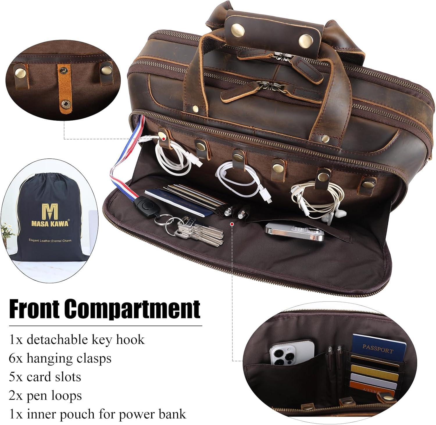 imageMasa Kawa Leather Briefcases Laptop Bag for Men for 156 inch Computer Vintage Brown Crossbody Shoulder Messenger Bags Business Travel Office Work Teacher Organizer Professional Brief Case Handbag