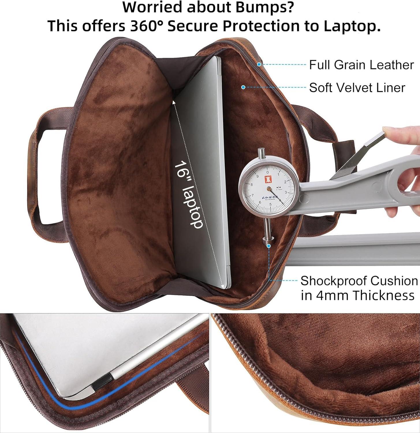 imageMasa Kawa Leather Laptop Briefcase for Men Fits 156quot Computer Slim Crossbody Shoulder Messenger Bag Attache Case for Business Work Vintage Brown