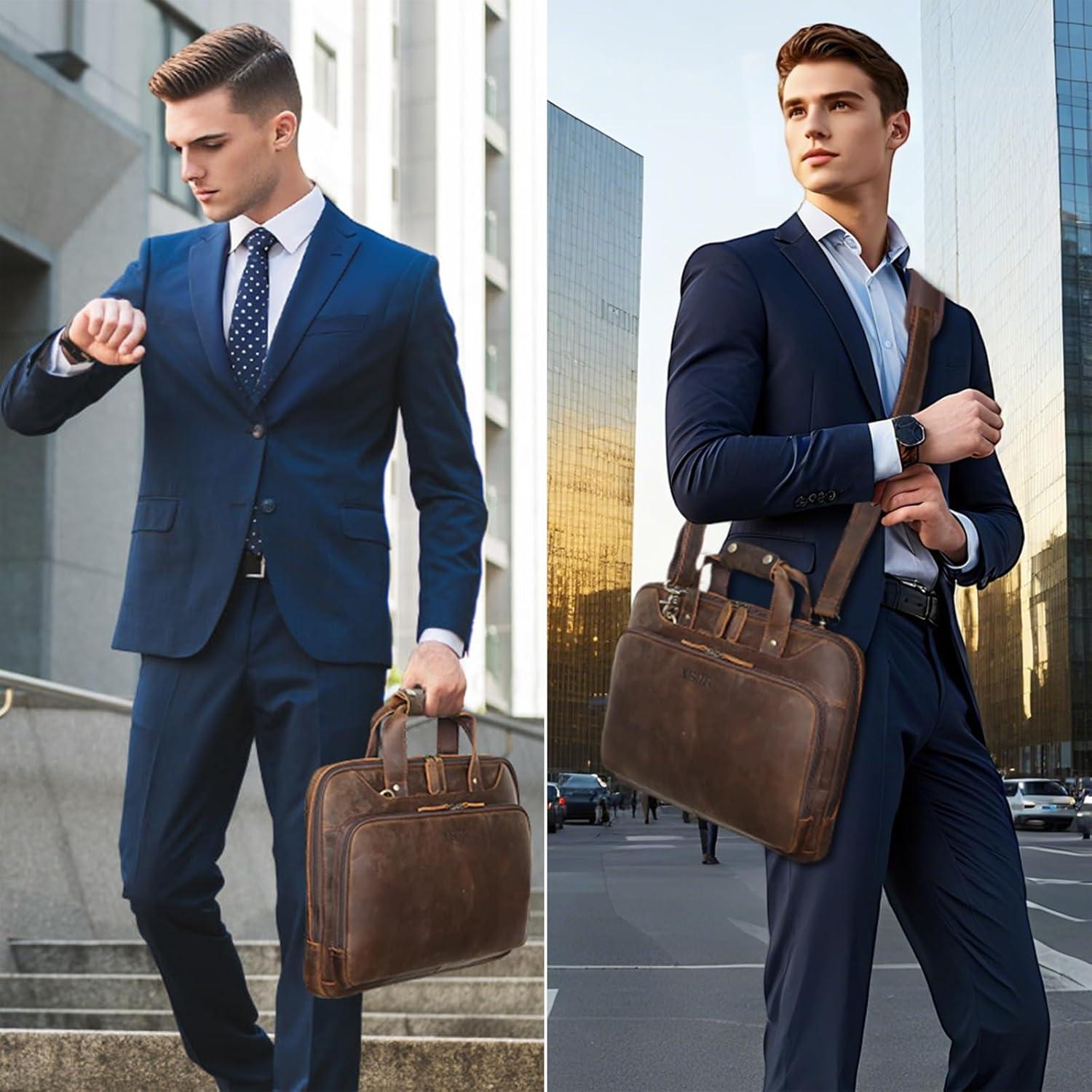 imageMasa Kawa Leather Laptop Briefcase for Men Fits 156quot Computer Slim Crossbody Shoulder Messenger Bag Attache Case for Business Work Vintage Brown
