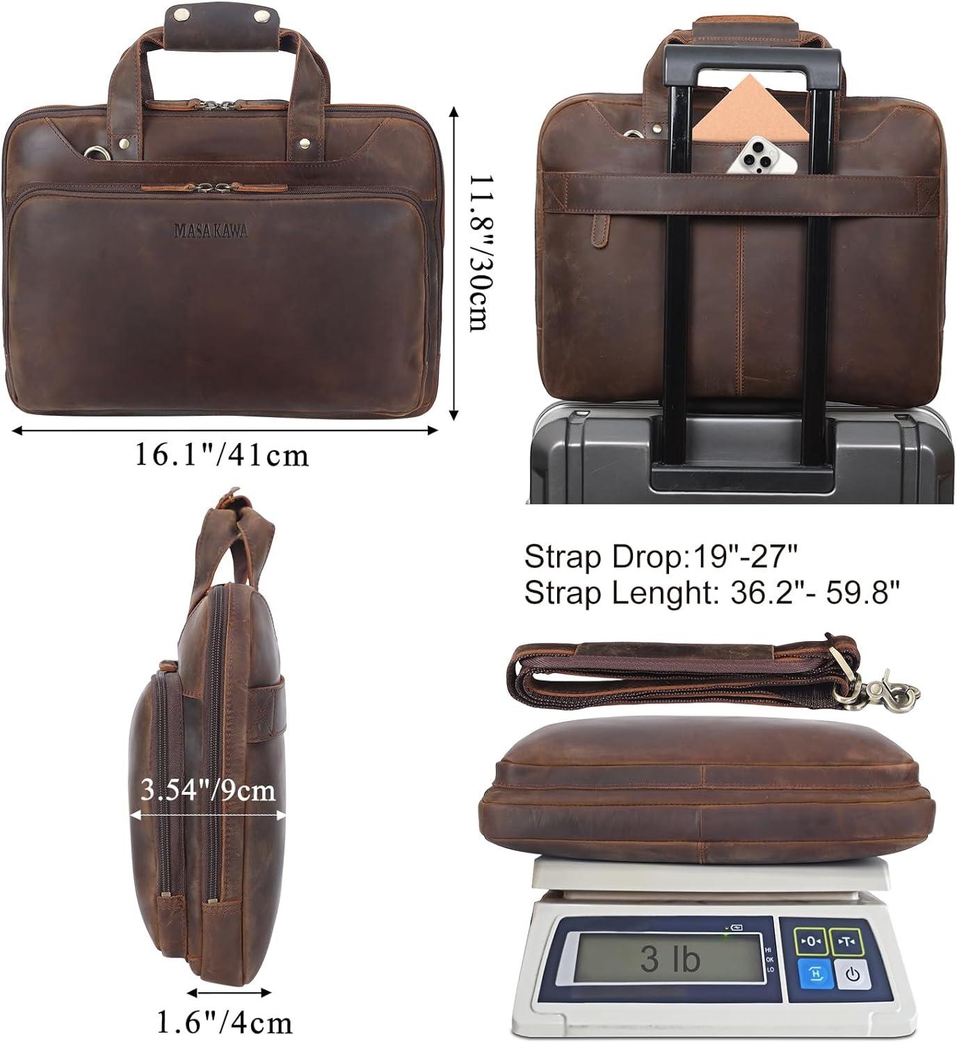 imageMasa Kawa Leather Laptop Briefcase for Men Fits 156quot Computer Slim Crossbody Shoulder Messenger Bag Attache Case for Business Work Vintage Brown