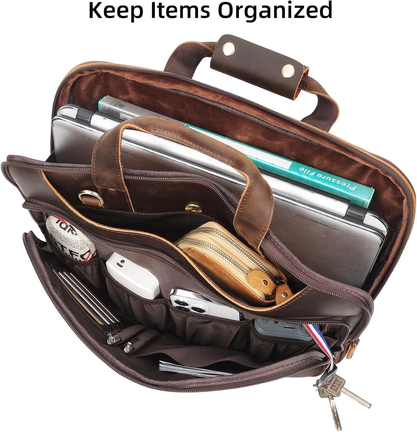 imageMasa Kawa Leather Laptop Briefcase for Men Fits 156quot Computer Slim Crossbody Shoulder Messenger Bag Attache Case for Business Work Vintage Brown