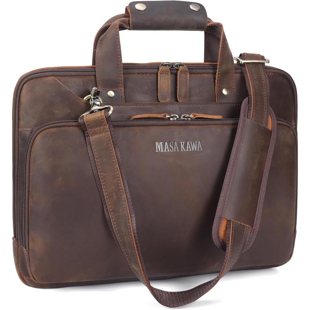 imageMasa Kawa Leather Laptop Briefcase for Men Fits 156quot Computer Slim Crossbody Shoulder Messenger Bag Attache Case for Business Work Vintage Brown