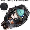 imageMasa Kawa Black Leather Duffle Bag for Travel Men 31L Carry On Waterproof Foldable Duffel Bag with Shoe Compartment for Gym Sports Overnight Weekender Camping