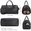 imageMasa Kawa Black Leather Duffle Bag for Travel Men 31L Carry On Waterproof Foldable Duffel Bag with Shoe Compartment for Gym Sports Overnight Weekender Camping
