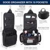 imageMasa Kawa Leather Hanging Travel Toiletry Bag for Men Portable Expandable Camping Cosmetics Makeup Toiletries Organizer Waterproof Bathroom Shaving Kit Black Wash BagsBlack