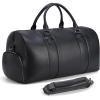 imageMasa Kawa Black Leather Duffle Bag for Travel Men 31L Carry On Waterproof Foldable Duffel Bag with Shoe Compartment for Gym Sports Overnight Weekender Camping