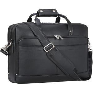 imageLeather Briefcase for Men 17 Inch Laptop Crossbody Shoulder Messenger Bag Attache Case for Business Travel Work LawyerBlack  Fits 156 Inch Laptop