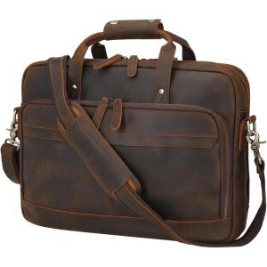 imageLeather Briefcase for Men 17 Inch Laptop Crossbody Shoulder Messenger Bag Attache Case for Business Travel Work LawyerDeep Brown  Fits 156 Inch Laptop