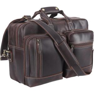 imageLeather Briefcase for Men Expandable Large 17 Inch Laptop Crossbody Shoulder Bag Business Travel Duffel Attache CaseB2