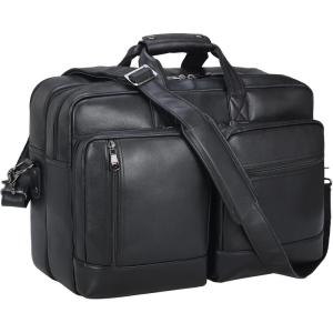 imageLeather Briefcase for Men Expandable Large 17 Inch Laptop Crossbody Shoulder Bag Business Travel Duffel Attache CaseBlack
