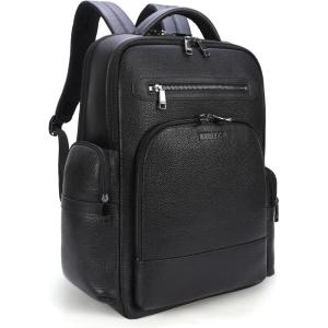 imageMasa Kawa Black Leather Business Travel Laptop Backpack for Men Fits 156quot 16quot Computer Office Work Commuting Executive Bag Waterproof Daypack