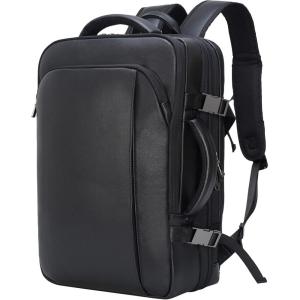 imageMasa Kawa Leather 156 Inch Laptop Backpack for Men Expandable 36L Business Travel Rucksack Daypack Weekender BagBlack