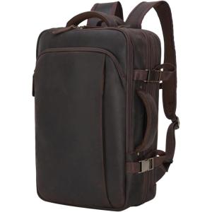 imageMasa Kawa Leather 156 Inch Laptop Backpack for Men Expandable 36L Business Travel Rucksack Daypack Weekender BagBrown