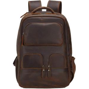 imageMasa Kawa Leather 156 Inch Laptop Backpack for Men Vintage Brown Large Business Travel Rucksack Bag Overnight DaypackBrown