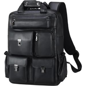 imageMasa Kawa Leather Backpack for Men Vintage 156 Inch Laptop Bag Multi Pockets Casual Travel Daypack BrownBlack