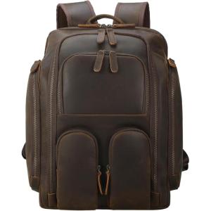 imageMasa Kawa Leather Backpack for Men with 16quot Laptop ampamp Camera Lens Sleeve Multi Pockets Weekend Trip Business Travel Overnight Camping Bag Vintage Brown