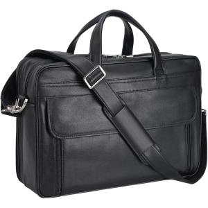 imageMasa Kawa Leather Briefcase for Men 156quot 17quot Laptop Computer Case Business Travel Work Messenger Cross Body Shoulder BagBlackfits 17 Laptop