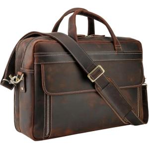 imageMasa Kawa Leather Briefcase for Men 156quot 17quot Laptop Computer Case Business Travel Work Messenger Cross Body Shoulder BagBrownfits 17 Laptop