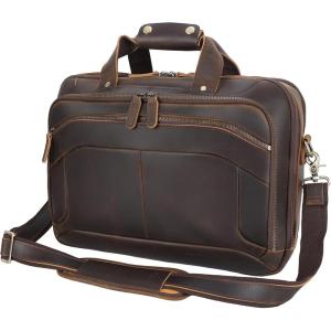 imageMasa Kawa Leather Briefcases Laptop Bag for Men for 156 inch Computer Vintage Brown Crossbody Shoulder Messenger Bags Business Travel Office Work Teacher Organizer Professional Brief Case Handbag