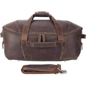 imageMasa Kawa Leather Duffle Bags for Men Travel Gym Cowhide Weekender Overnight 30L Carry on Luggage Duffel Bag with Dividers Toiletry Wet Pocket Vintage Brown