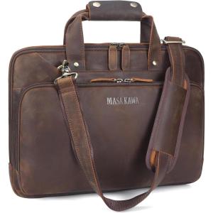 imageMasa Kawa Leather Laptop Briefcase for Men Fits 156quot Computer Slim Crossbody Shoulder Messenger Bag Attache Case for Business Work Vintage Brown