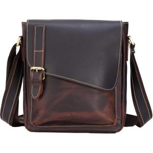 imageMasa Kawa Leather Messenger Bag Small Crossbody Shoulder Bag for Men Women Flap Over Man Purse Fits 10 Inch TabletDark Brown
