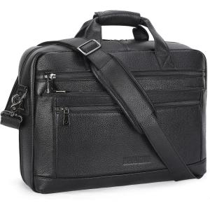 imageMasa Kawa Mens Leather Briefcase for 16quot Laptop Waterproof Crossbody Shoulder Messenger Bag Computer Attache Case for Business Travel Work Black