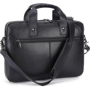 imageMasa Kawa Mens Leather Slim Briefcase for 16quot Laptop Black Waterproof Crossbody Shoulder Messenger Computer Bag for Business Travel Office Work