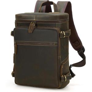 imageMasa Kawa Vintage Full Grain Leather Backpack for Men Fits 156 Inch Laptop Brown Travel Rusack Casual DaypackB1