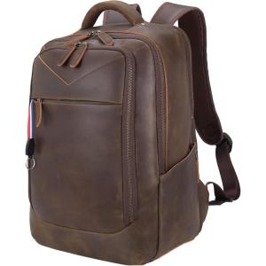 imageMasa Kawa Vintage Leather 156quot 16 Inch Laptop Computer Backpack for Men Large Business Travel Weekender Bag Casual Rucksack Camping Daypack BrownBrown