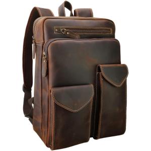 imageSmall Mens Full Grain Leather Backpack for Men Purse Vintage 14 Inch Laptop Bag Business Work Hiking Daypack Brown Rucksack