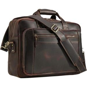 imageVintage Full Grain Leather Briefcase for Men Fits 17quot Laptop Business Travel Messenger Crossbody Shoulder BagsBrown