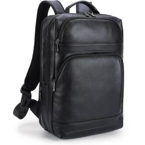 imageMasa Kawa Black Leather Laptop Backpack for Men Fits 16 156 Computer Business Travel Work Large Daypack Camping Weekender BagBlack