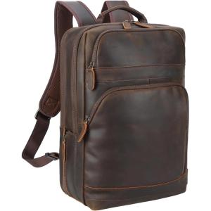 imageMasa Kawa Black Leather Laptop Backpack for Men Fits 16 156 Computer Business Travel Work Large Daypack Camping Weekender BagDark Brown