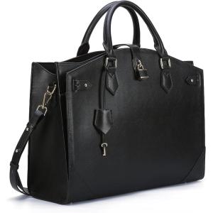 imageMasa Kawa Leather Work Laptop Tote Bag for Women 16 Computer Shoulder Handbags Expandable Antitheft Business Briefcase Attache Case Large Black  Waterproof with Bottle Holder