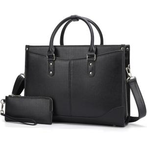 imageMasa Kawa Leather Laptop Tote Bag for Women Work 156 Computer Shoulder Handbag amp Wallet Purse Waterproof Business Briefcase Attache Case Black  with Wristlet Clutch