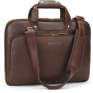 image:imageMasa Kawa Leather 16 Laptop Briefcase for Men Slim Crossbody Shoulder Messenger Computer Bag Business Work Attache Case Vintage Brown